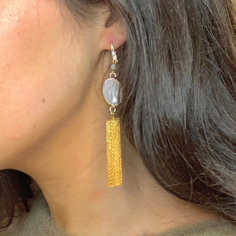 Gold labrodite hoop earrings