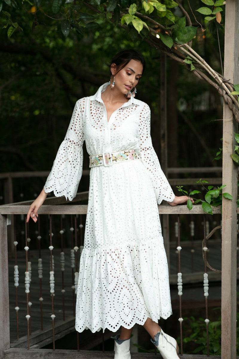 France Lace Dress in White Boho Chic